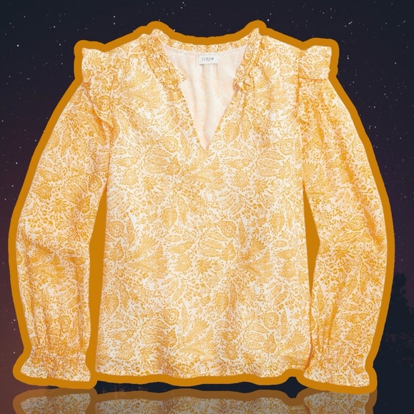 J. Crew Factory Orange Paisley Botanical ‘Ruffle-Collar Top’ Size XS - Picture 1 of 12
